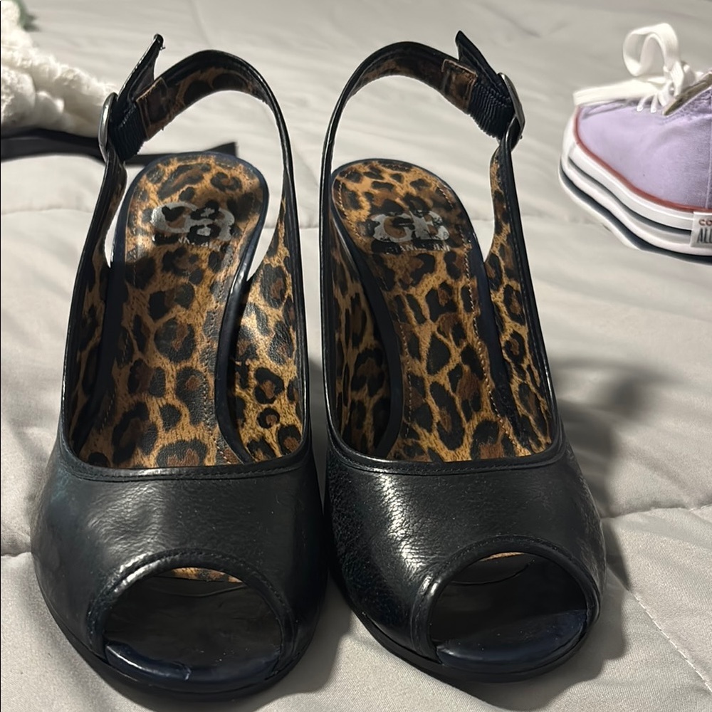 Gianni Bini Black Leather Slingback Heels 7.5